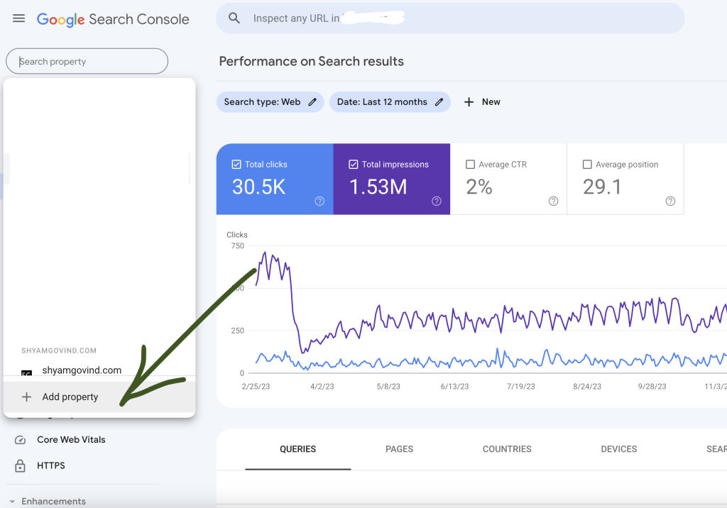 Google Search Console - how to add a new property in the dashboard