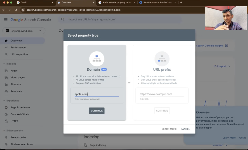 GSC - add a new property example - ShyamGovind.com
