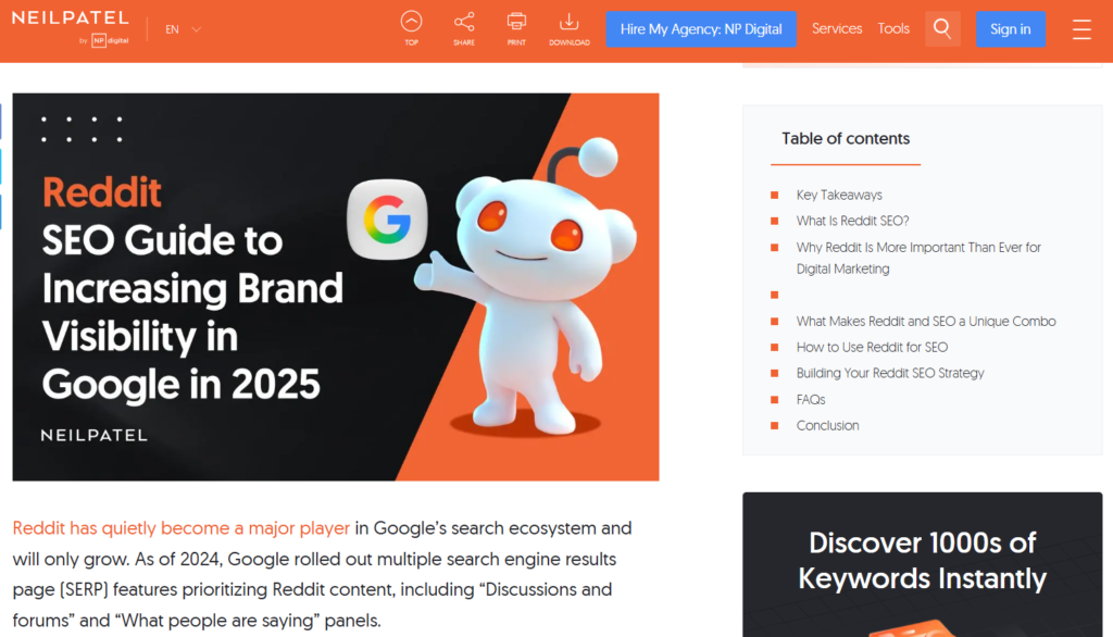 Neil patel blog on Reddit SEO