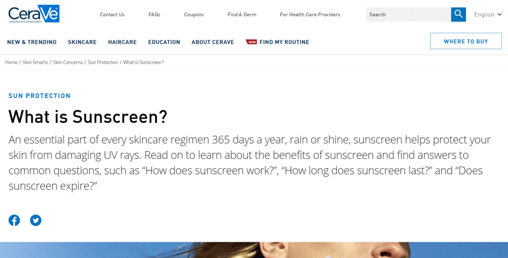 CeraVe Suncreen page example 
