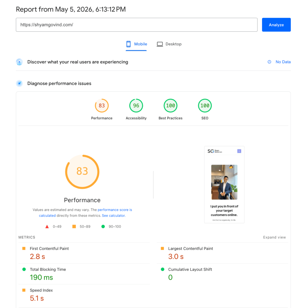 PageSpeed Insights report 